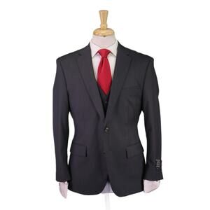 Joseph Abboud 3-Piece Suit Solid Charcoal Gray Stretch 2-Button 40S